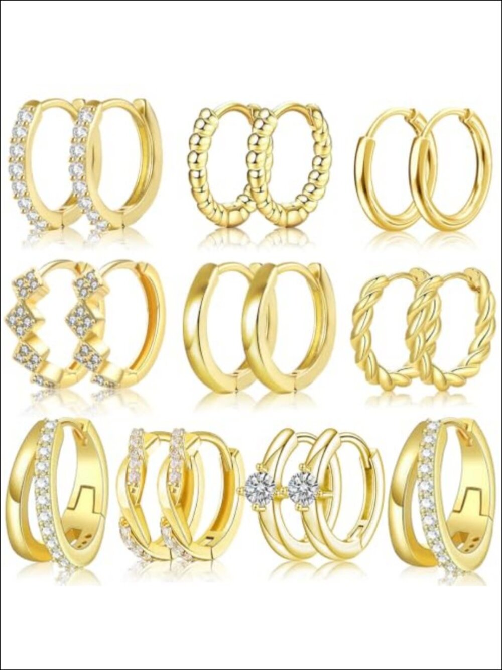 14K Gold Plated Chunky Huggie Hoop Earrings Set Hypoallergenic Stainless Steel